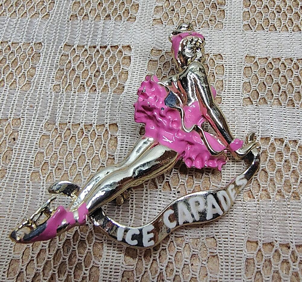 Rare Vtg Early 60s Pink Ice Capade's Figure Skater Ballerina Brooch Pin